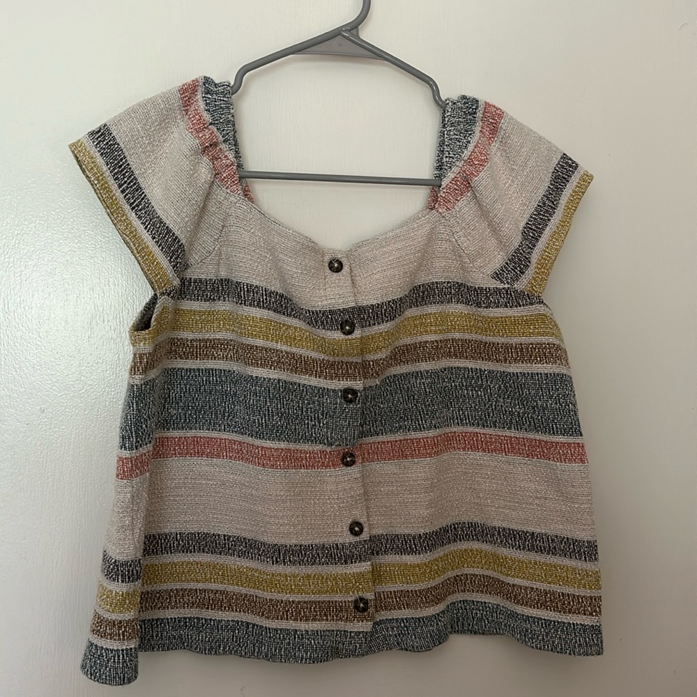 Madewell Texture and Thread flutter sleeve Striped Top XL - Picture 2 of 5